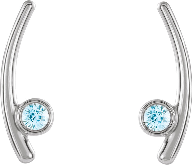 Platinum Round Natural Blue Zircon Bezel-Set Ear Climbers - view 4