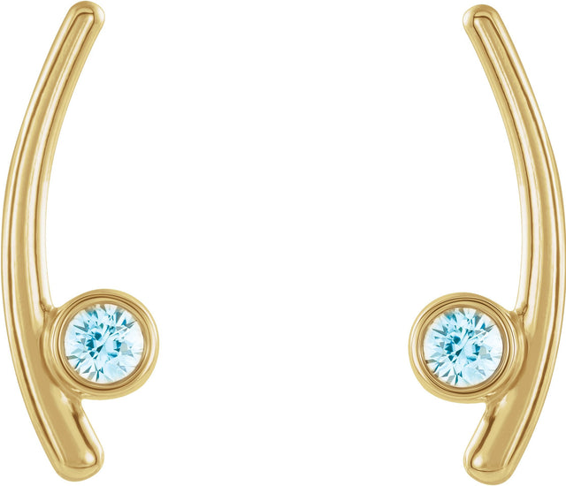 14K Gold Round Natural Blue Zircon Bezel-Set Ear Climbers - Yellow Gold - view 4