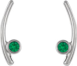 14K Gold Round Lab-Grown Emerald Bezel-Set Ear Climbers - White Gold - view 4