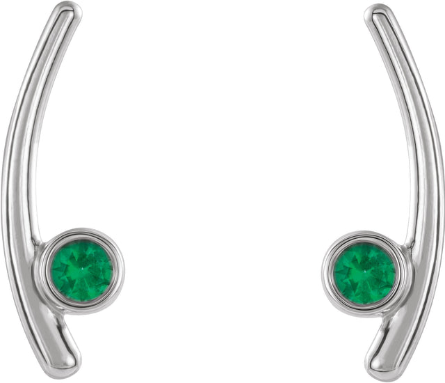 14K Gold Round Lab-Grown Emerald Bezel-Set Ear Climbers - White Gold - view 4