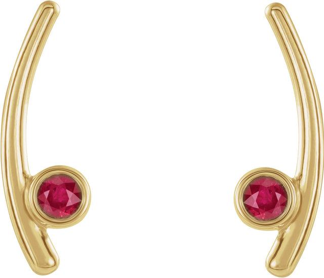 14K Gold Round Natural Ruby Bezel-Set Ear Climbers - Yellow Gold - view 4