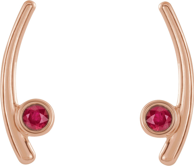 14K Gold Round Lab-Grown Ruby Bezel-Set Ear Climbers - Rose Gold - view 4