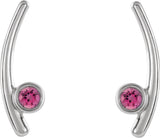 14K Gold Round Natural Pink Tourmaline Bezel-Set Ear Climbers - White Gold - view 4