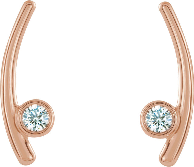 14K Gold Round Natural White Sapphire Bezel-Set Ear Climbers - Rose Gold - view 4