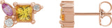 14K Gold Square Natural Yellow Sapphire & Natural Pink Sapphire & Natural Diamond Accented Earrings - Rose Gold