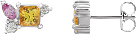 Platinum Square Natural Yellow Sapphire & Natural Pink Sapphire & Natural Diamond Accented Earrings