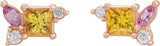 14K Gold Square Natural Yellow Sapphire & Natural Pink Sapphire & Natural Diamond Accented Earrings - Rose Gold - view 2