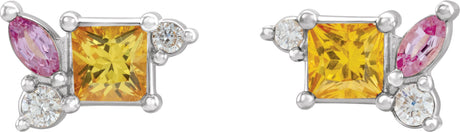 Platinum Square Natural Yellow Sapphire & Natural Pink Sapphire & Natural Diamond Accented Earrings - view 2