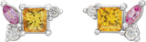 14K Gold Square Natural Yellow Sapphire & Natural Pink Sapphire & Natural Diamond Accented Earrings - White Gold - view 2