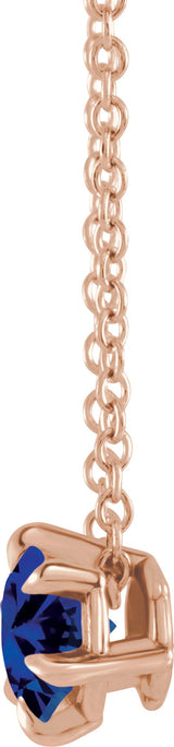 14K Gold Round Natural Blue Sapphire Solitaire Necklace or Slide Pendant III - Rose Gold - view 6