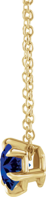 14K Gold Round Lab-Grown Blue Sapphire Solitaire Necklace or Slide Pendant III - Yellow Gold - view 6