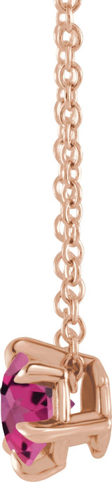 14K Gold Round Natural Pink Tourmaline Solitaire Necklace or Slide Pendant III - Rose Gold - view 6