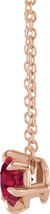 14K Gold Round Natural Ruby Solitaire Necklace or Slide Pendant III - Rose Gold - view 6