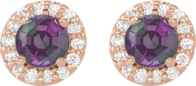14K Gold Lab-Grown Alexandrite Round 4-Prong Halo-Style Earrings – 3-8mm Stones - Rose Gold - view 6