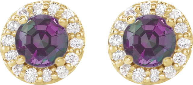 14K Gold Lab-Grown Alexandrite Round 4-Prong Halo-Style Earrings – 3-8mm Stones - Yellow Gold - view 6
