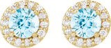14K Gold Natural Aquamarine Round 4-Prong Halo-Style Earrings – 3-6.5mm Stones - Yellow Gold - view 6