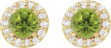 14K Gold Natural Peridot Round 4-Prong Halo-Style Earrings – 3-8mm Stones - Yellow Gold - view 6