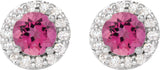 Platinum Natural Pink Tourmaline Round 4-Prong Halo-Style Earrings II - view 6