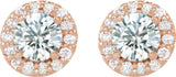 14K Gold Natural White Sapphire Round 4-Prong Halo-Style Earrings II - Rose Gold - view 6