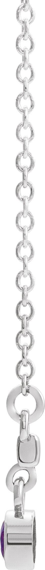 14K Gold Round Natural Amethyst Bezel-Set Bar Necklace III - White Gold - view 4