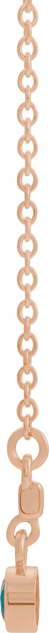 14K Gold Round Natural Aquamarine Bezel-Set Bar Necklace III - Rose Gold - view 4