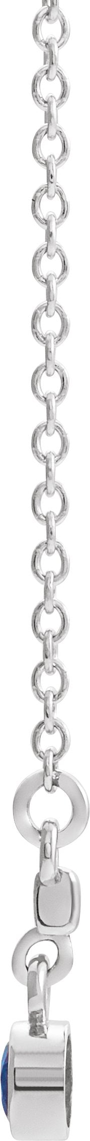 14K Gold Round Natural Blue Sapphire Bezel-Set Bar Necklace III - White Gold - view 4