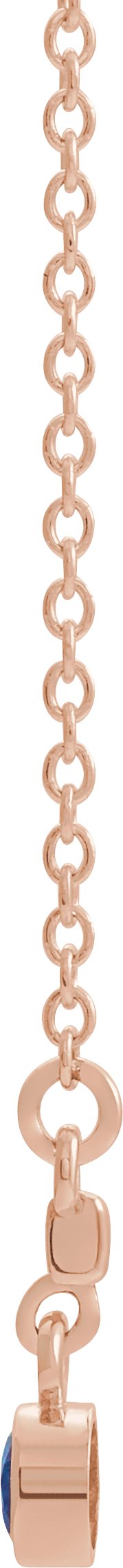14K Gold Round Natural Blue Sapphire Bezel-Set Bar Necklace III - Rose Gold - view 4