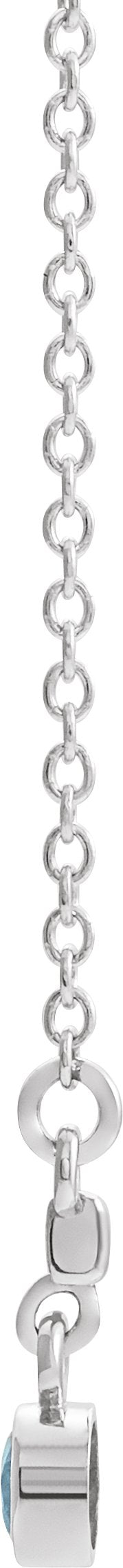 14K Gold Round Natural Blue Zircon Bezel-Set Bar Necklace III - White Gold - view 4