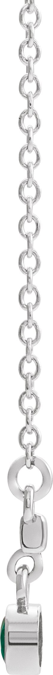 14K Gold Round Natural Emerald Bezel-Set Bar Necklace III - White Gold - view 4