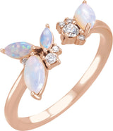 14K Gold Natural White Opal & Natural Diamond Negative Space Ring - Rose Gold