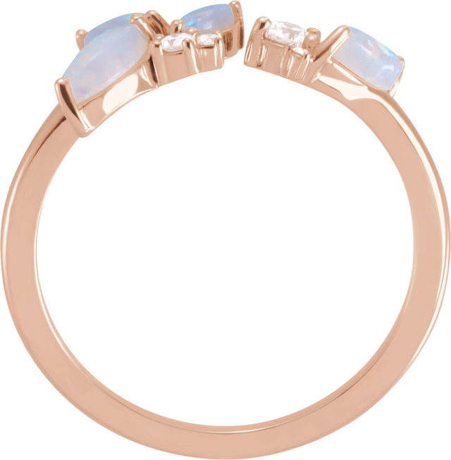 14K Gold Natural White Opal & Natural Diamond Negative Space Ring - Rose Gold - view 2