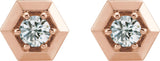 14K Gold Natural Diamond Round 3-Prong Geometric Earrings – 4mm Stones - Rose Gold - view 4