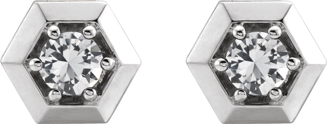 Platinum Natural White Sapphire Round 3-Prong Geometric Earrings - view 4