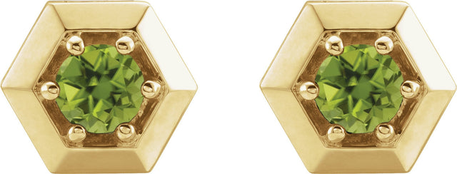 14K Gold Natural Peridot Round 3-Prong Geometric Earrings - Yellow Gold - view 4