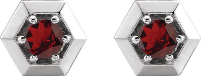 14K Gold Natural Mozambique Garnet Round 3-Prong Geometric Earrings - White Gold - view 4