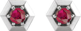 Platinum Lab-Grown Ruby Round 3-Prong Geometric Earrings - view 4