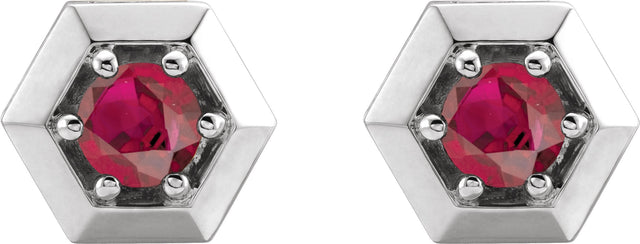 Platinum Lab-Grown Ruby Round 3-Prong Geometric Earrings - view 4