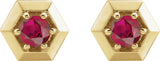14K Gold Natural Ruby Round 3-Prong Geometric Earrings - Yellow Gold - view 4