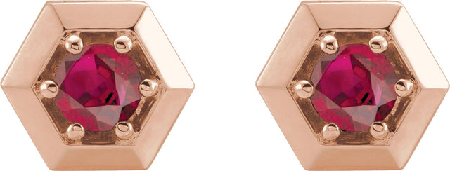 14K Gold Lab-Grown Ruby Round 3-Prong Geometric Earrings - Rose Gold - view 4