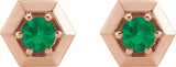 14K Gold Lab-Grown Emerald Round 3-Prong Geometric Earrings - Rose Gold - view 4