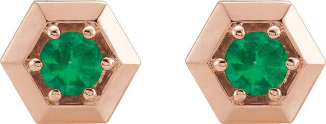 14K Gold Lab-Grown Emerald Round 3-Prong Geometric Earrings - Rose Gold - view 4