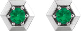 Platinum Lab-Grown Emerald Round 3-Prong Geometric Earrings - view 4
