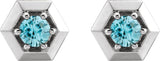 14K Gold Natural Blue Zircon Round 3-Prong Geometric Earrings - White Gold - view 4