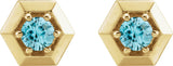 14K Gold Natural Blue Zircon Round 3-Prong Geometric Earrings - Yellow Gold - view 4