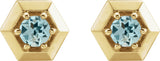 14K Gold Natural Aquamarine Round 3-Prong Geometric Earrings - Yellow Gold - view 4