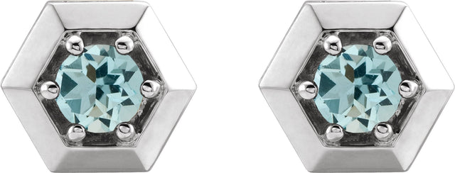 Platinum Natural Aquamarine Round 3-Prong Geometric Earrings - view 4