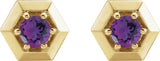 14K Gold Natural Amethyst Round 3-Prong Geometric Earrings - Yellow Gold - view 4