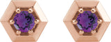 14K Gold Natural Amethyst Round 3-Prong Geometric Earrings - Rose Gold - view 4