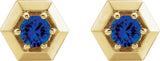 14K Gold Lab-Grown Blue Sapphire Round 3-Prong Geometric Earrings - Yellow Gold - view 4