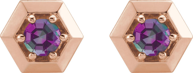 14K Gold Lab-Grown Alexandrite Round 3-Prong Geometric Earrings - Rose Gold - view 4